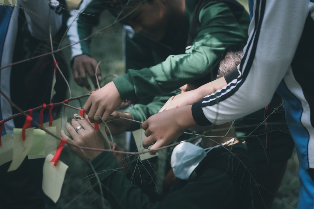 Group of colleagues working on an organizational diagram together